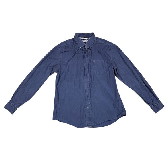 Tommy Hilfiger Men’s Button Down Shirt Blue Micro Dot Print L - Picture 3 of 9